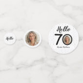 Hallo 70 Zwart & Wit Stippen Foto & Naam Verjaarda Confetti (Voorkanten)