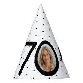 Hallo 70 Zwart & Wit Stippen Foto & Naam Verjaarda Feesthoedjes (Voorkant)