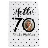 Hallo 70 Zwart & Wit Stippen Foto & Naam Verjaarda Medium Cadeauzakje (Voorkant)