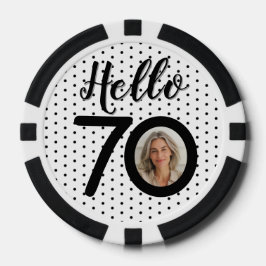 Hallo 70 Zwart & Wit Stippen Foto & Naam Verjaarda Poker Chips