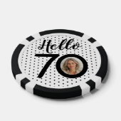 Hallo 70 Zwart & Wit Stippen Foto & Naam Verjaarda Poker Chips (Enkel)
