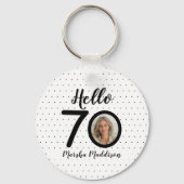 Hallo 70 Zwart & Wit Stippen Foto & Naam Verjaarda Sleutelhanger (Achterkant)