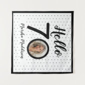 Hallo 70 Zwart & Wit Stippen Foto & Naam Verjaarda Wandkleed (Voorkant (horizontaal))