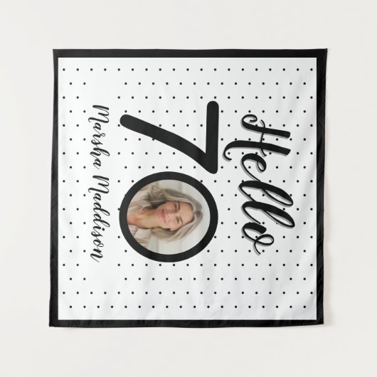 Hallo 70 Zwart & Wit Stippen Foto & Naam Verjaarda Wandkleed (Voorkant (horizontaal))