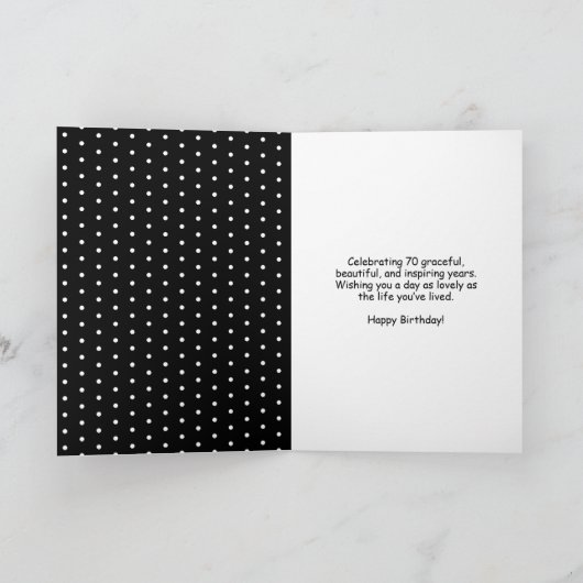 Hallo 70 Zwart & Wit Stippen Foto Verjaardag Kaart (Binnen)
