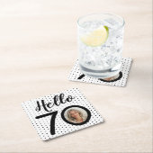 Hallo 70 Zwart-wit Stippen Foto Verjaardag Kartonnen Onderzetters (Insitu)