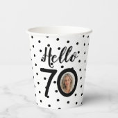 Hallo 70 Zwart-wit Stippen Foto Verjaardag Papieren Bekers (Achterkant)