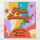 Hallo 70e verjaardag Retro Groovy Wijn Etiket (Enkel label)