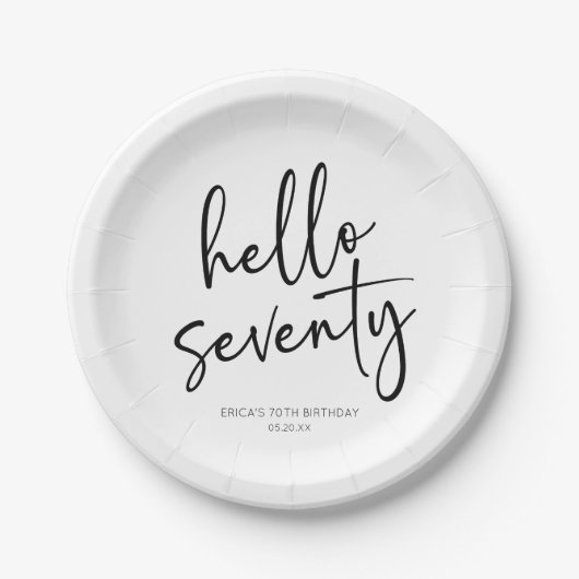 Hallo 70ste minimalistische 70ste verjaardagsfeest papieren bordje (Voorkant)