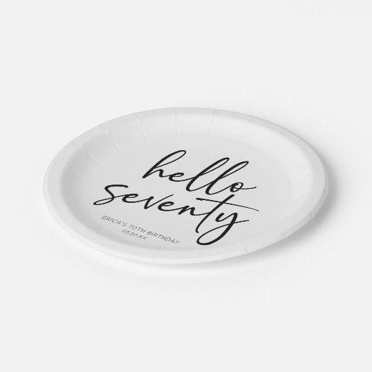 Hallo 70ste minimalistische 70ste verjaardagsfeest papieren bordje (Gekanteld)