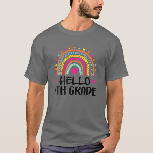 hallo 7e graad leraar begrafenis regenboog terugt. t-shirt (Voorkant)