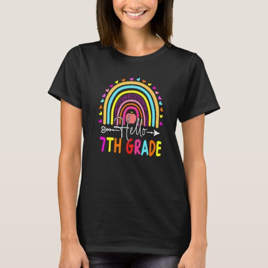 hallo 7e graad Regenboog Zevende graad Leerleraar T-shirt (Voorkant)