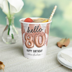 hallo 80 roze glitter Birthday ballonnen Papieren  Bekers