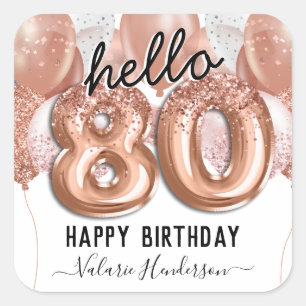 hallo 80 roze Glitter Birthday-ballonnen Vierkante Sticker