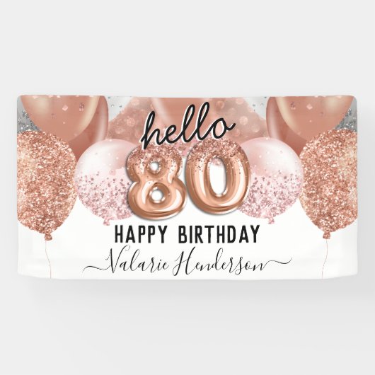 hallo 80 roze Glitter Birthday Balloons Sign. Spandoek (Horizontaal)