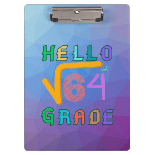 hallo 8e Grade Funny Square Root van 64 Wiskunde T Klembord (Voorkant)