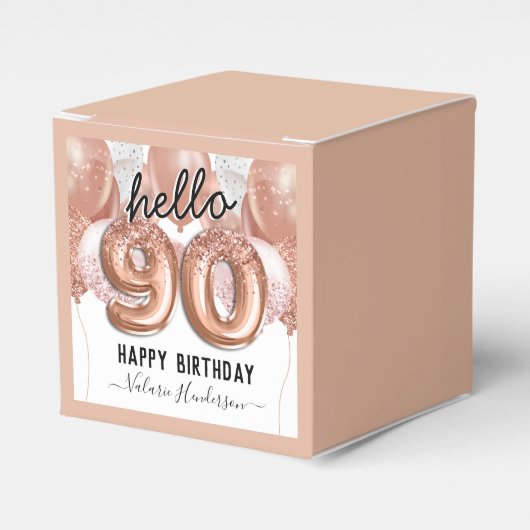 hallo 90 Roze Glitter Birthday Balloons Favor Box Bedankdoosjes (Voorkant Zijde)