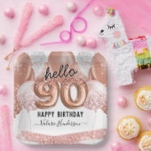 hallo 90 roze glitter Birthday Balloons Papierplaa Papieren Bordje (Feest)