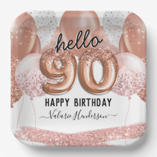 hallo 90 roze glitter Birthday Balloons Papierplaa Papieren Bordje