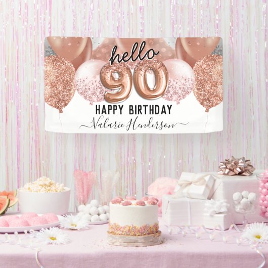 hallo 90 roze Glitter Birthday Balloons Sign. Spandoek (Feest)