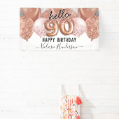 hallo 90 roze Glitter Birthday Balloons Sign. Spandoek (Insitu)