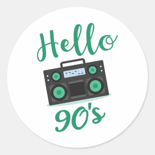 hallo 90s radiocassetrecorder ronde sticker (Voorkant)