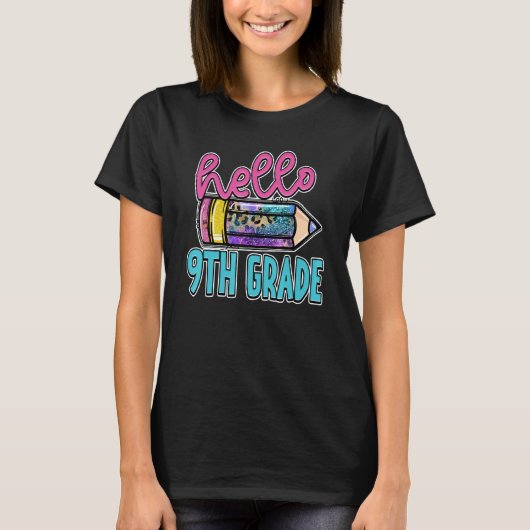 Hallo 9e klas potlood luipaard terug naar school t-shirt (Voorkant)