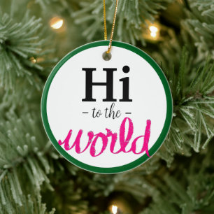 Hallo aan de wereld roze groene geboorte staat naa keramisch ornament