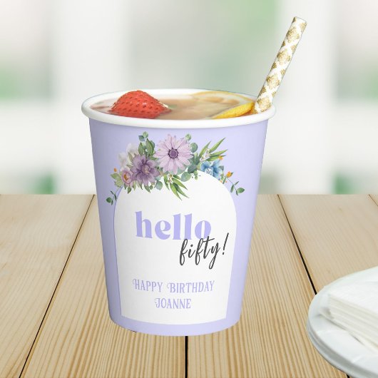 Hallo (Aangepast jaar) - Delicate Florals 50th Papieren Bekers