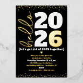 hallo Aangepast jaarscript: zwart Real Gold Folie Uitnodiging (Voorkant)