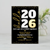 hallo Aangepast jaarscript: zwart Real Gold Folie Uitnodiging (Staand Voorkant)