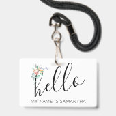 hallo Aangepaste naam Floral Edge Badge (Voorzijde met lanyard)