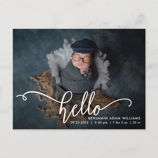 hallo Aankondiging geboorte & Bedankt Briefkaart (Voorkant)