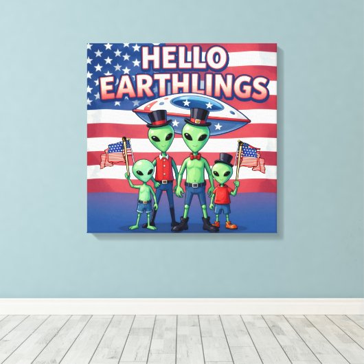 Hallo Aardbewoners Canvas Afdruk (Insitu (Houten vloer))