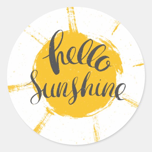 Hallo Afbeelding Geel HandDrawn Sun Ronde Sticker (Voorkant)