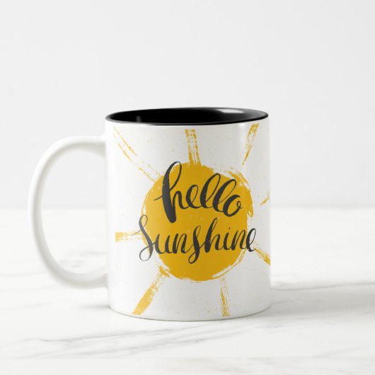 Hallo Afbeelding Geel HandDrawn Sun Tweekleurige Koffiemok (Links)