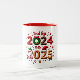 Hallo Afscheid 2024, 2025 - Feestelijke Nieuwjaar  Tweekleurige Koffiemok