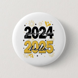 Hallo Afscheid 2024 2025 Vuurwerk Gelukkig Nieuwja Ronde Button 5,7 Cm