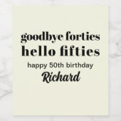 Hallo Afscheid Forties 50ste verjaardag Wijn Etiket (Enkel label)
