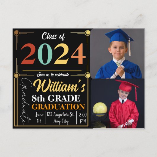 Hallo Afstuderen Vaarwel 8e klas Aankondigingskaart (Achterkant)