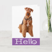 Hallo Airedale Puppy Dog Paars Card - Verse Kaart (Voorkant)