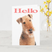 Hallo Airedale Puppy Dog Wenskaart - Verse Kaart (Gele Bloem)