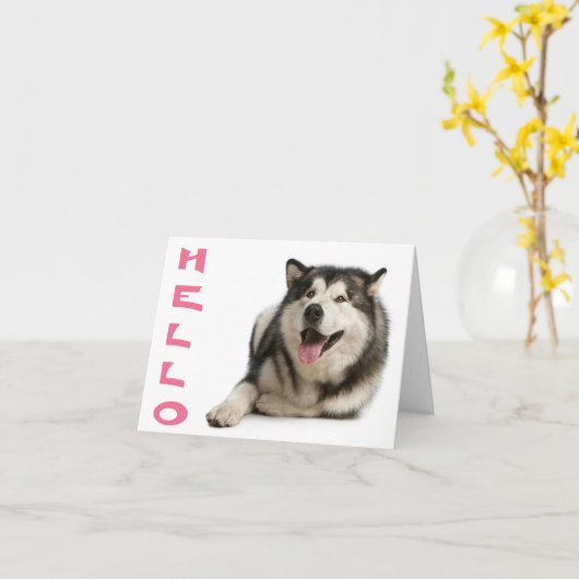 hallo Alaskan Malamute Puppy Dog Note Card Kaart (Gele Bloem)