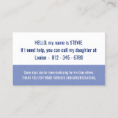 hallo alzheimers bewustzijn en noodcontact visitekaartje (Achterkant)