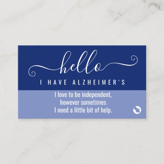 hallo alzheimers bewustzijn en noodcontact visitekaartje (Voorkant)