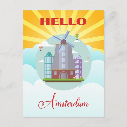  Hallo Amsterdam Holland Briefkaart (Voorkant)