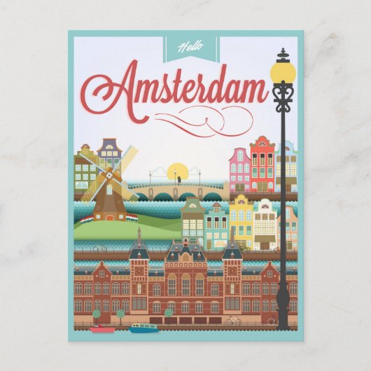 hallo Amsterdam Holland Briefkaart (Voorkant)