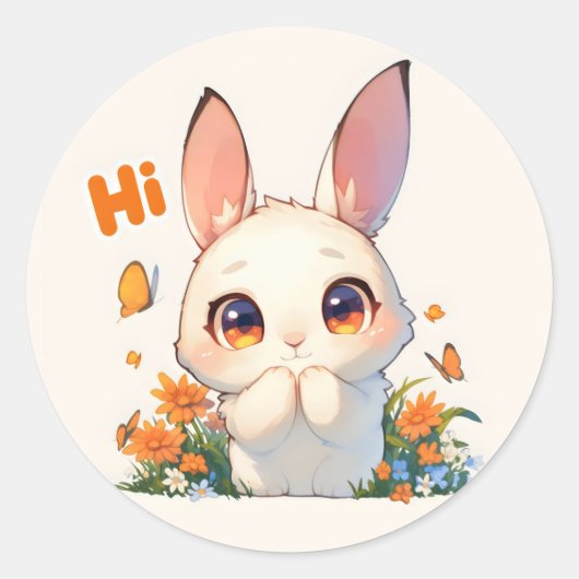 Hallo Anime Bunny Schattige Ronde Sticker (Voorkant)