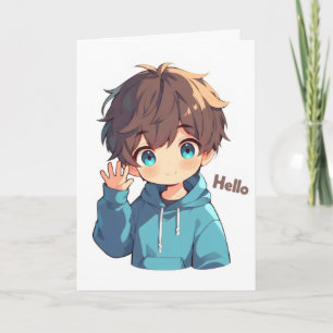 Hallo Anime Jongen Schattig Feestdagen Kaart