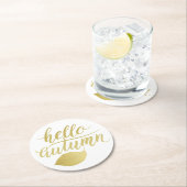 hallo Atumn | Faux Gold Brush-script Ronde Kartonnen Onderzetter (Insitu)